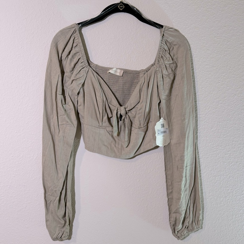 Altard State Linen Blend Crop Top Biege